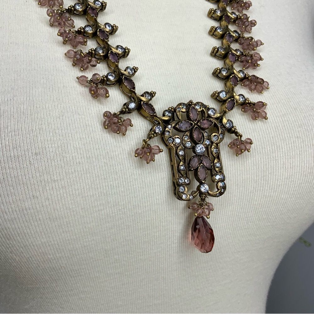 Rhinestone and beads brown & burgundy adjustable necklace - Picture 4 of 11